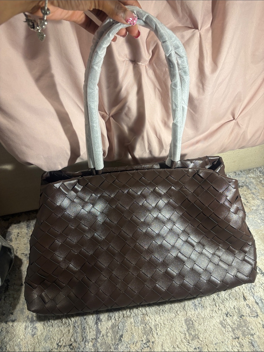 Verano hill Woven Leather Tote Bag in Dark Brown
